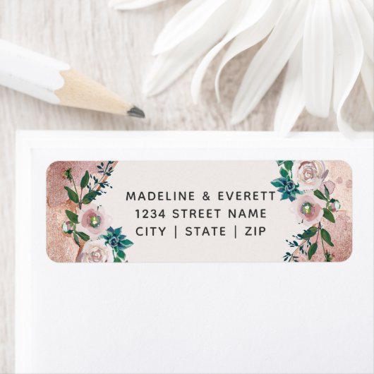 Blush Roze Rose Goud Bloemen Bruiloft Retouradres Etiket (Insitu)