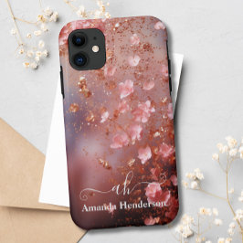 Blush Roze Rose Goud Bloemen Glitter Monogrammed Case-Mate iPhone Case