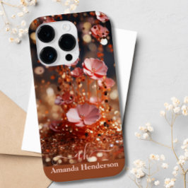 Blush Roze Rose Goud Bloemen Glitter Monogrammed Case-Mate iPhone 14 Pro Hoesje