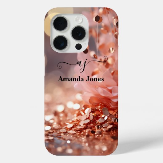Blush Roze Rose Goud Bloemen Glitter Monogrammed Case-Mate iPhone Case (Achterkant)