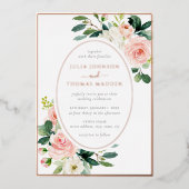 Blush Roze Rose Goud Bloemen Lijst bruiloft Folie Uitnodiging (Voorkant)