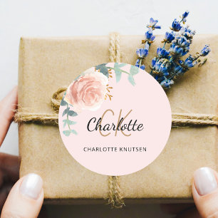 Blush roze rose goud bloemeneucalyptus dank u ronde sticker