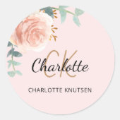 Blush roze rose goud bloemeneucalyptus dank u ronde sticker (Voorkant)