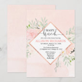 Blush roze rose goud bloemenmeisje baby brunch kaart (Voorkant / Achterkant)