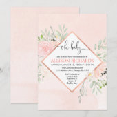Blush roze rose goud bloemenmeisje baby shower kaart (Voorkant / Achterkant)