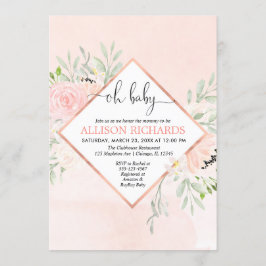 Blush roze rose goud bloemenmeisje baby shower kaart
