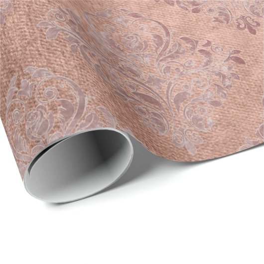 Blush Roze Rose Goud Bloempoeder Unieke Damask Cadeaupapier (Rol Hoek)