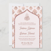 Blush Roze Rose Goud Damast Arch Moslim Bruiloft Kaart (Voorkant)