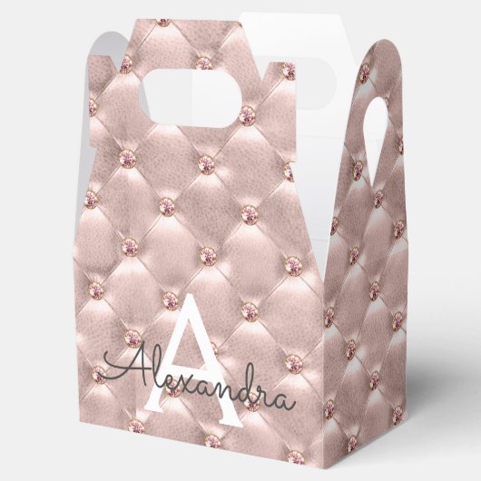 Blush Roze Rose Goud Elegant Monogram Bedankdoosjes (Geopend)