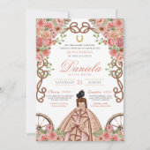 Blush Roze Rose Goud Elegante Charro Quinceanera Kaart (Voorkant)