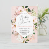 Blush roze rose goud floral waterverf baby shower kaart (Staand voorkant)