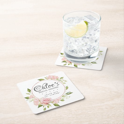 Blush Roze Rose Goud Frame Bruids Shower Kartonnen Onderzetters (Insitu)