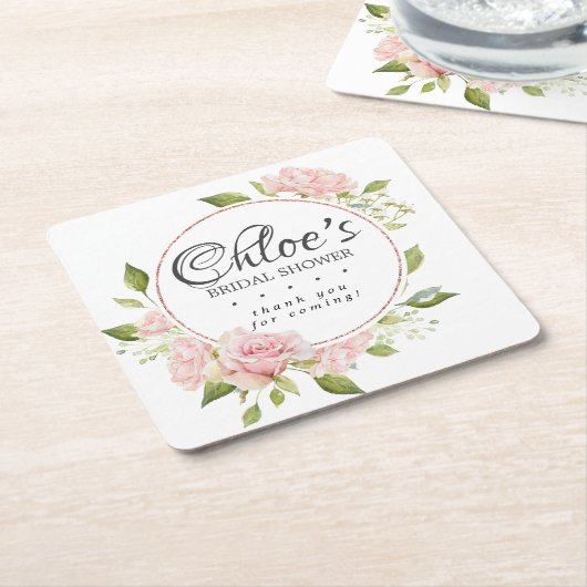 Blush Roze Rose Goud Frame Bruids Shower Kartonnen Onderzetters (Schuin)