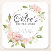 Blush Roze Rose Goud Frame Bruids Shower Kartonnen Onderzetters (Voorkant)