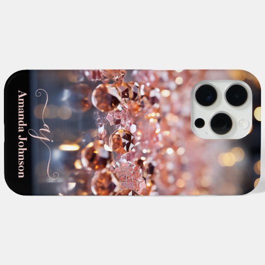 Blush Roze Rose Goud Glitter Monogram Edelstenen Case-Mate iPhone Case (Achterkant (horizontaal))