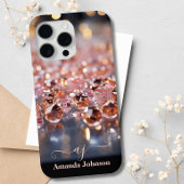 Blush Roze Rose Goud Glitter Monogram Edelstenen Case-Mate iPhone Case
