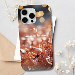 Blush Roze Rose Goud Glitter Monogram Edelstenen iPhone 15 Pro Max Hoesje