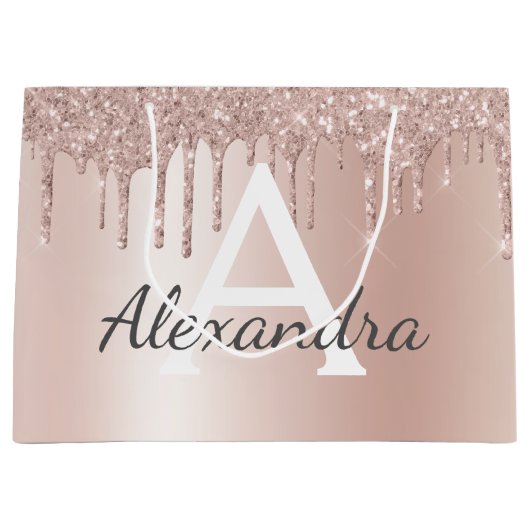 Blush Roze Rose Goud Glitter Monogrammed Chic Groot Cadeauzakje (Voorkant)