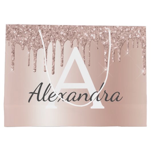 Blush Roze Rose Goud Glitter Monogrammed Chic Groot Cadeauzakje (Achterkant)