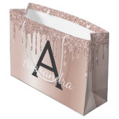 Blush Roze Rose Goud Glitter Monogrammed Chic Groot Cadeauzakje (Achterkant Gekanteld)