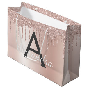 Blush Roze Rose Goud Glitter Monogrammed Chic Groot Cadeauzakje