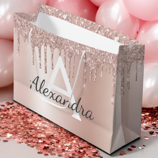 Blush Roze Rose Goud Glitter Monogrammed Chic Groot Cadeauzakje