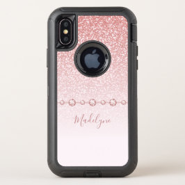 Blush Roze Rose Goud Glitter Ombre Strass OtterBox Defender iPhone X Hoesje