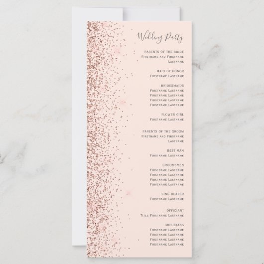 Blush Roze Rose Goud Glitter Trouwprogramma (Achterkant)