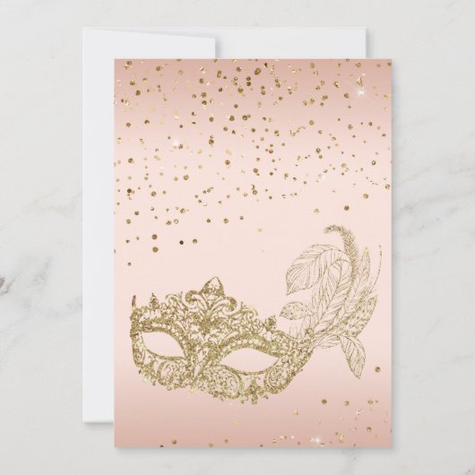 Blush Roze Rose Goud Glitters Maskerade Sweet 16 Kaart (Achterkant)