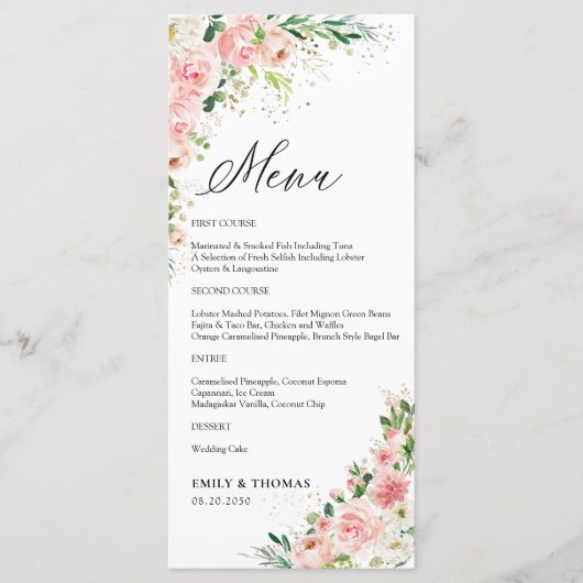Blush Roze Rose Goud Huwelijksceremonie Menu (Voorkant)