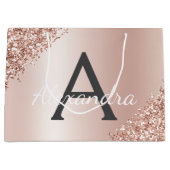 Blush Roze Rose Goud Metallic Glitter Monogram Groot Cadeauzakje (Voorkant)