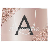 Blush Roze Rose Goud Metallic Glitter Monogram Groot Cadeauzakje (Achterkant)