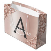 Blush Roze Rose Goud Metallic Glitter Monogram Groot Cadeauzakje (Achterkant Gekanteld)