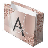 Blush Roze Rose Goud Metallic Glitter Monogram Groot Cadeauzakje (Voorkant Gekanteld)