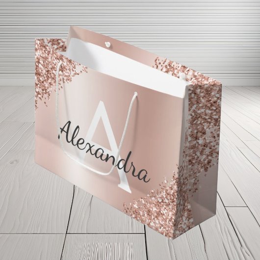 Blush Roze Rose Goud Metallic Glitter Monogram Groot Cadeauzakje