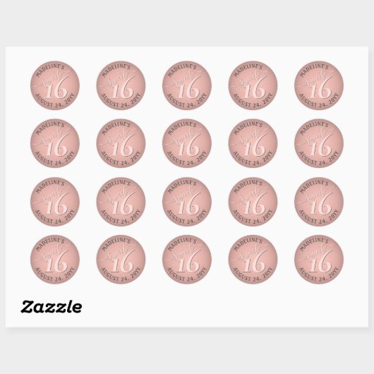 Blush Roze Rose Goud Sweet 16 Verjaardagsfeestje Ronde Sticker (Vel)