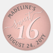 Blush Roze Rose Goud Sweet 16 Verjaardagsfeestje Ronde Sticker (Voorkant)