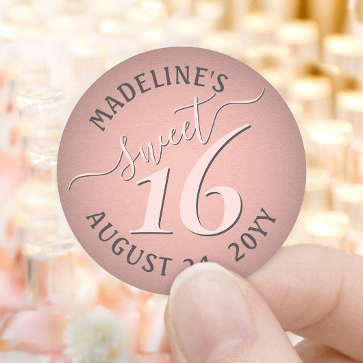 Blush Roze Rose Goud Sweet 16 Verjaardagsfeestje Ronde Sticker