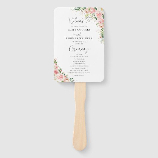 Blush Roze Rose Goud Trouwprogramma Hand Fan Handwaaier (Voorkant)