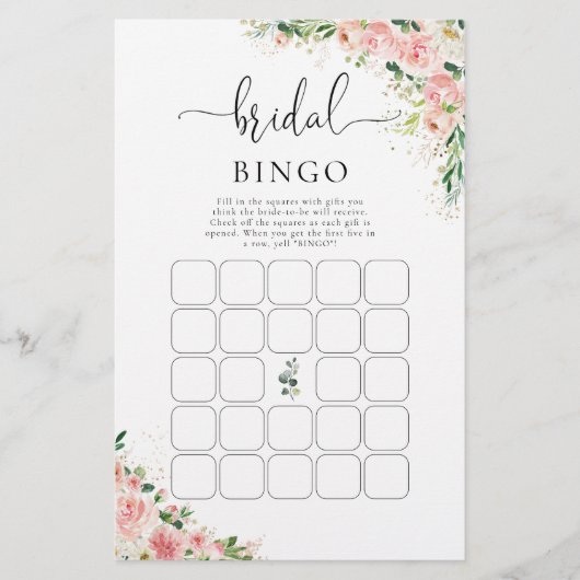 Blush Roze Rose Goud Vrijgezellenfeest Bingo (Voorkant)