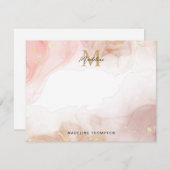 Blush Roze Rose Goud Waterverf Splash Monogram Notitiekaartje (Voorkant / Achterkant)
