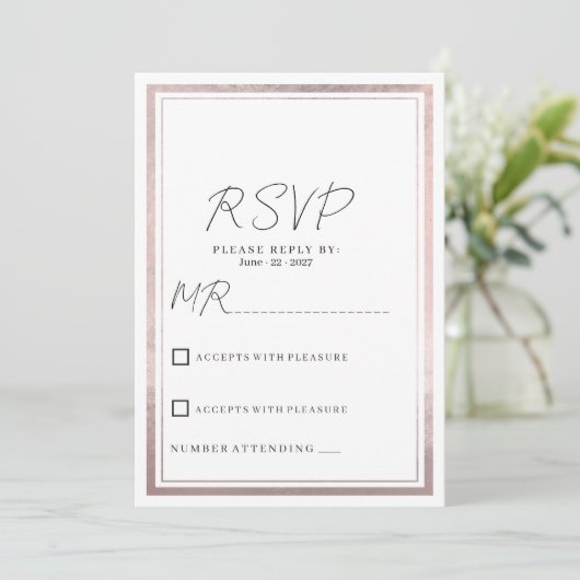 Blush roze rosé goud zilver glitter bruiloft RSVP Kaart (Staand voorkant)