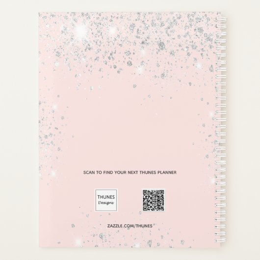 Blush roze rose goud zilver glitter monogram planner (Achterkant)