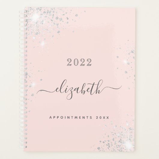 Blush roze rose goud zilver glitter monogram planner (Voorkant)