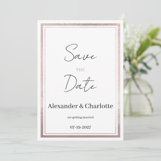 Blush roze rose goud zilver glitter Save the Date Kaart (Staand voorkant)