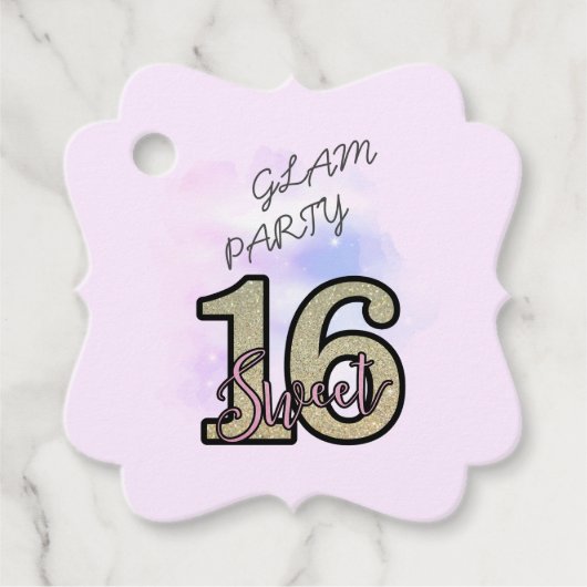 Blush Roze Rose Goud Zoet Zestien Bedankjes Labels (Voorkant)