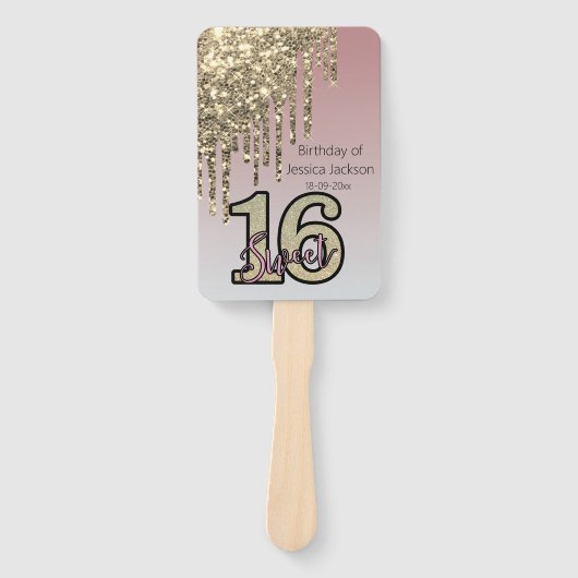 Blush Roze Rose Goud Zoet Zestien Handwaaier (Voorkant)