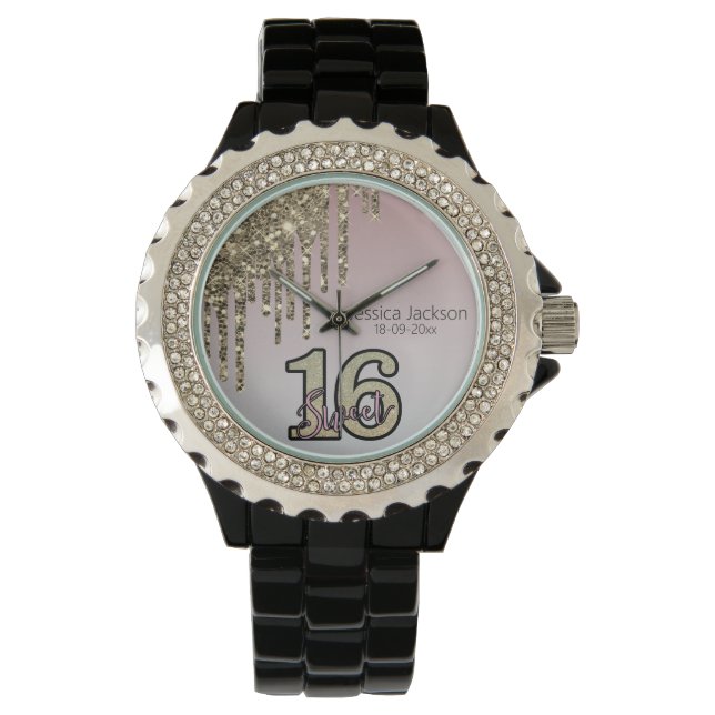 Blush Roze Rose Goud Zoet Zestien Horloge (Voorkant)