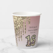 Blush Roze Rose Goud Zoet Zestien Papieren Bekers (Achterkant)