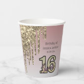 Blush Roze Rose Goud Zoet Zestien Papieren Bekers (Voorkant)